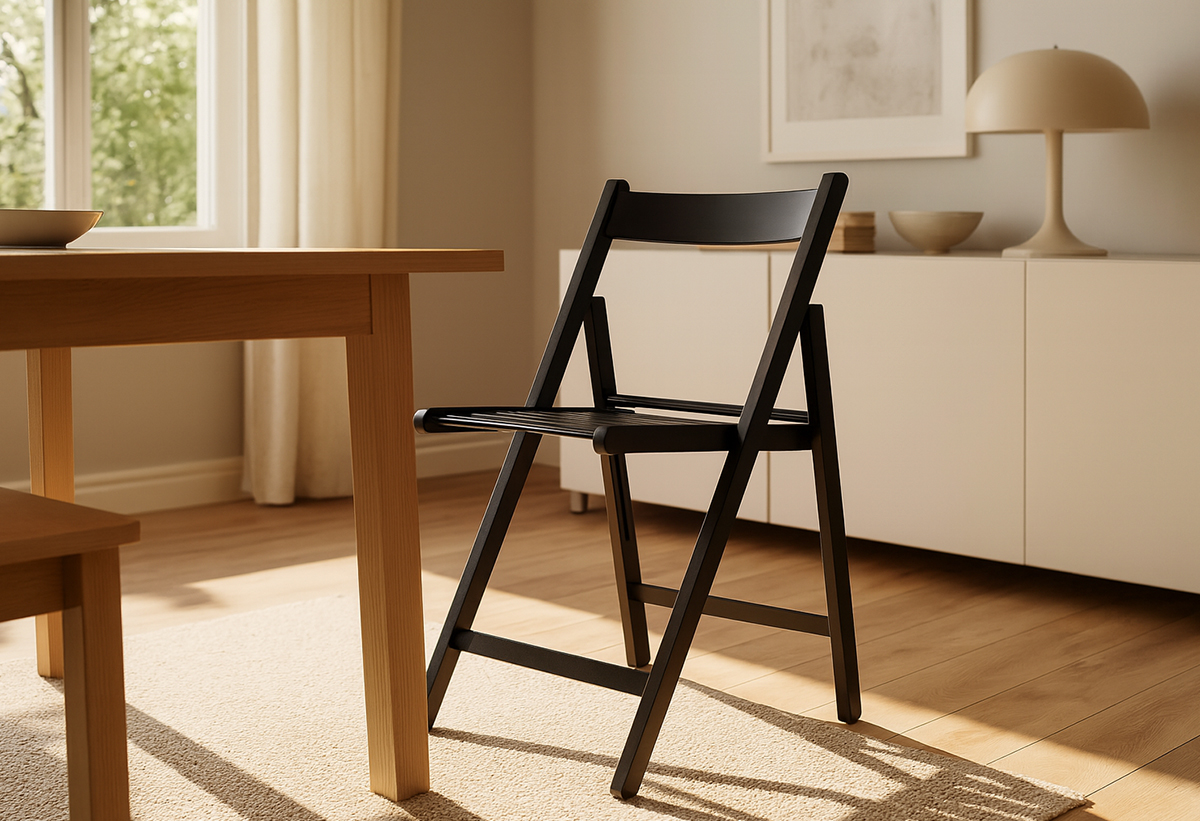 Απεικονίζεται μια τραπεζαρία με καρέκλες Bas.